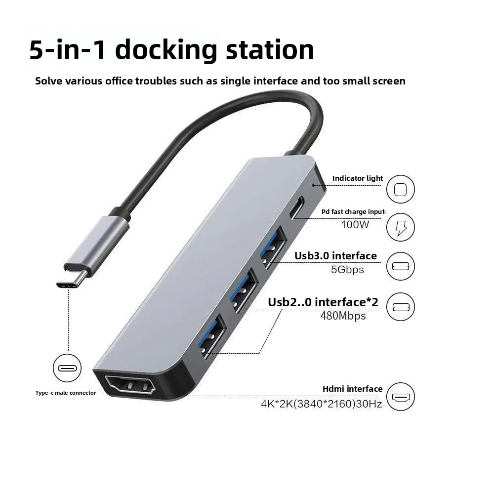 Type C Docking Station 100M Ethernet Port 4K HD Screen Projection USB Expander PD Fast Charging Laptop Hub