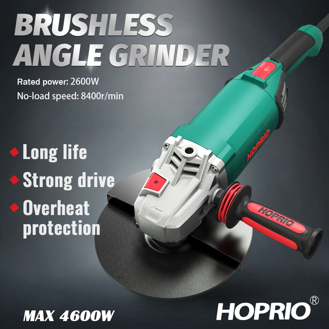 9 Inches Heavy  230mm Big Angle Grinder DIY/Industrial Brushless Motor Grinding Machine Trigger/Slide Switch Electricity