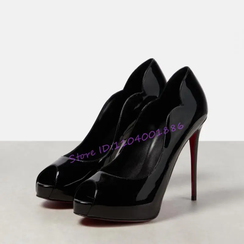 

Sexy Peep Toe Thin High Heels Women's Sandals Solid Patent Leather Thin High Heel Pumps Designer Party Wedding Shoes Large Size
