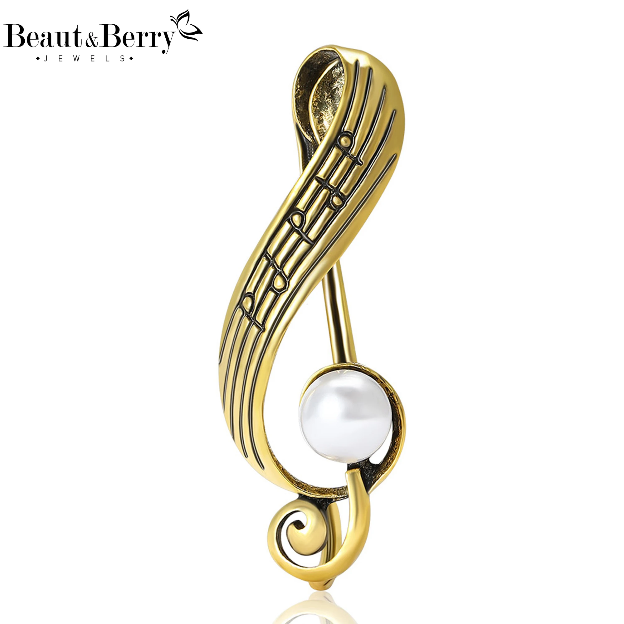 Beaut&Berry Vintage Enamel Musical Note Brooches for Women Pearl Music Pins Friends Party Gifts Banquet Jewellery Accessories