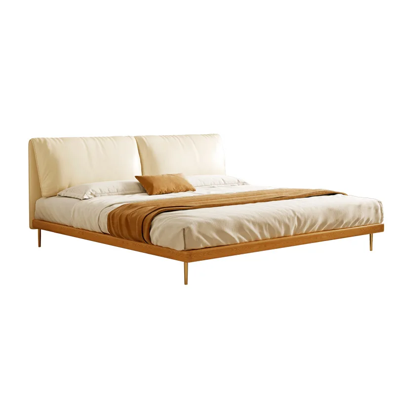 

Nordic elephant ear double bed modern minimalist soft bag 1.8 meters bed bedroom leather solid wood
