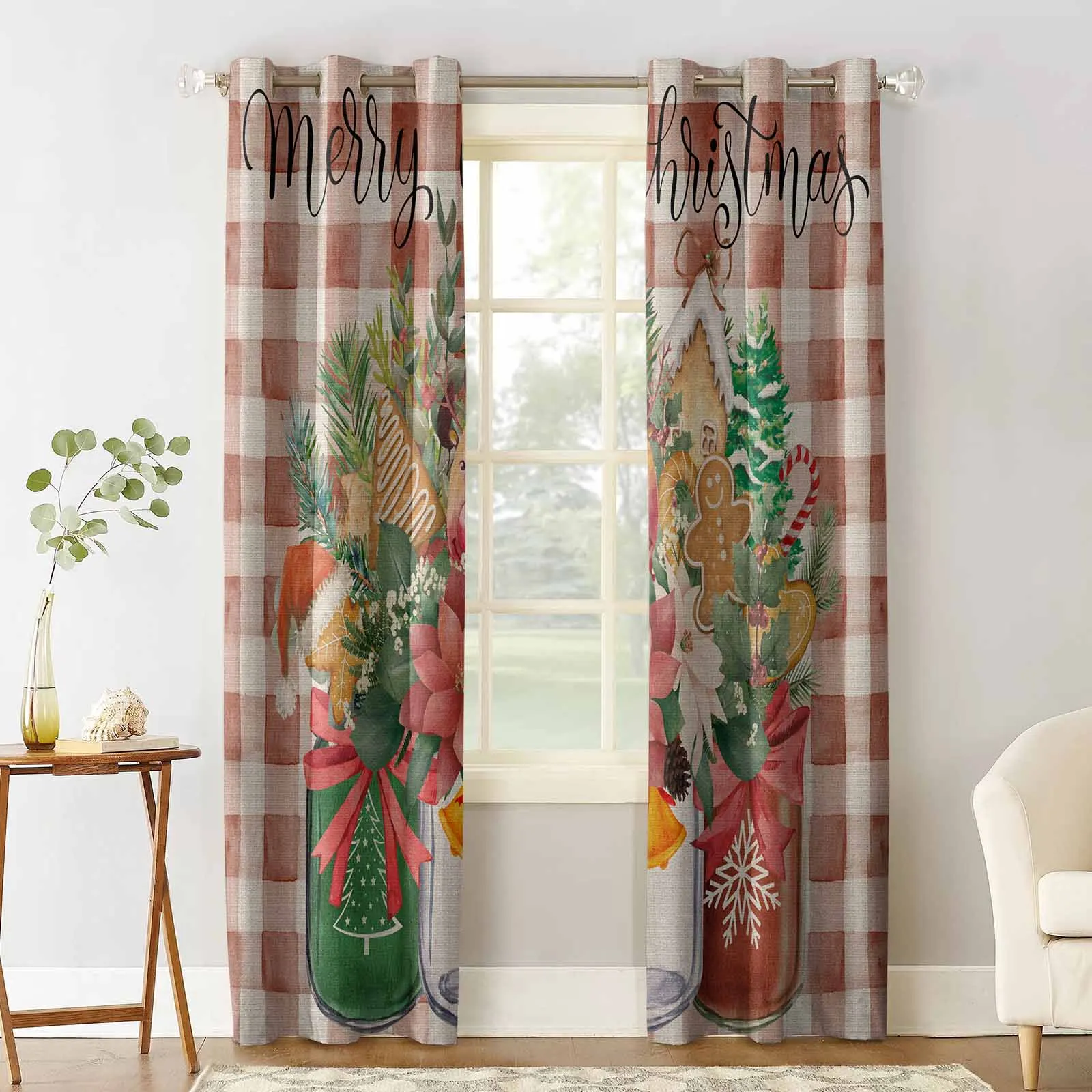 Christmas And Winter Pinecone Painting Curtains Large Window Window Curtains Curtain Lights Bathroom Bedroom Kitchen Decor