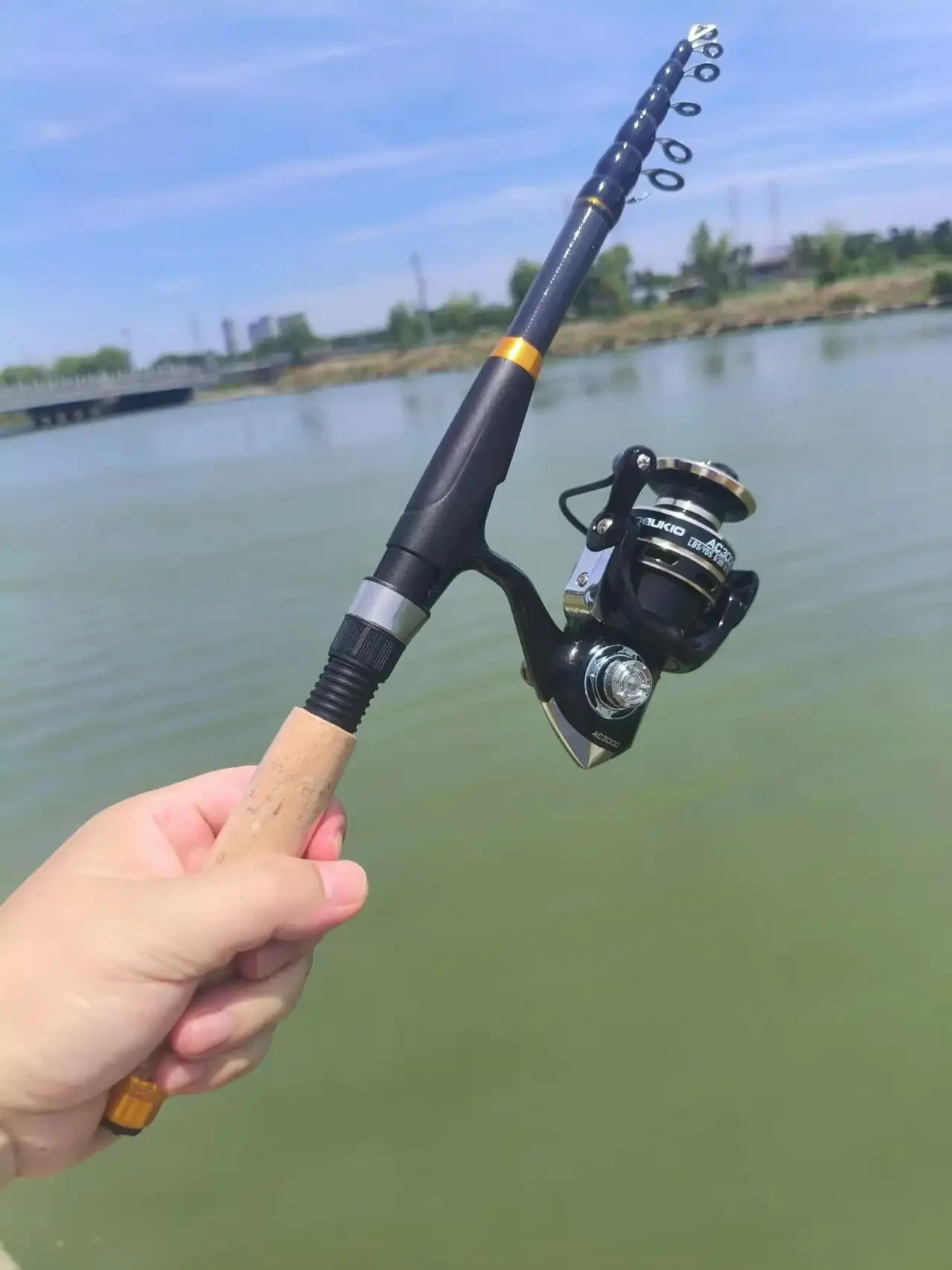 DEUKIO Spinning Fishing Pole Set Combo 1.8M/2.1M Telescopic Fiber Fishing Rod And 5.2:1 2000 3000 Reel Travel Set Pesca