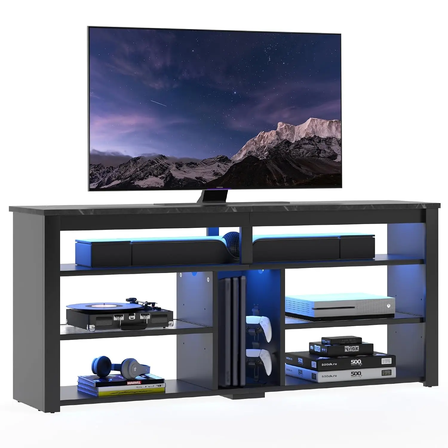 LED Entertainment Center TV Stand Storage Adjustable Shelf Media Console Living Room 55 60 65 inch Black Marble, Customized