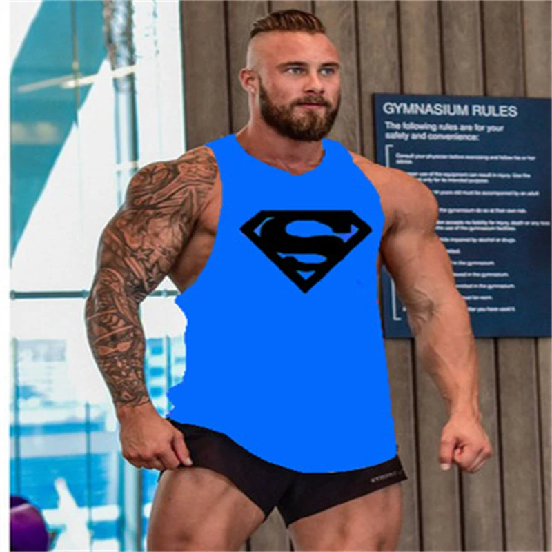 New Arrivals Bodybuilding stringer tank top Superman Cotton Gym sleeveless men Fitness Vest Singlet sportswear workout tanktop