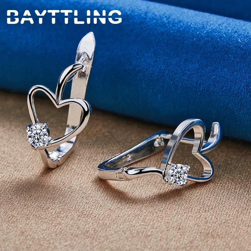 BAYTTLING 925 Sterling Silver Luxury Heart Zircon Earrings For Women Fashion Wedding Party Favors Accessories Jewelry