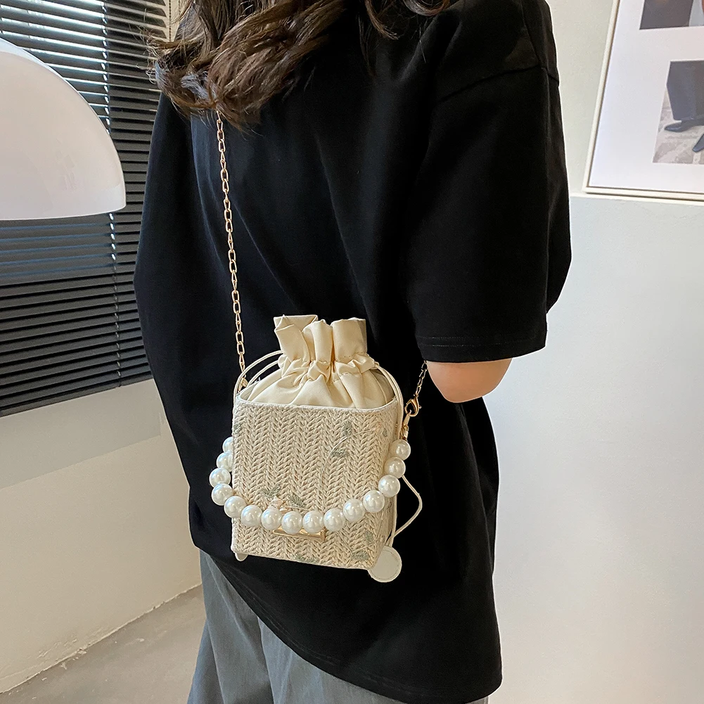 

Изысканные женские сумки с ручками сверху, соломенная сумка-ведро ручной работы, модные женские повседневные дорожные сумки для покупок