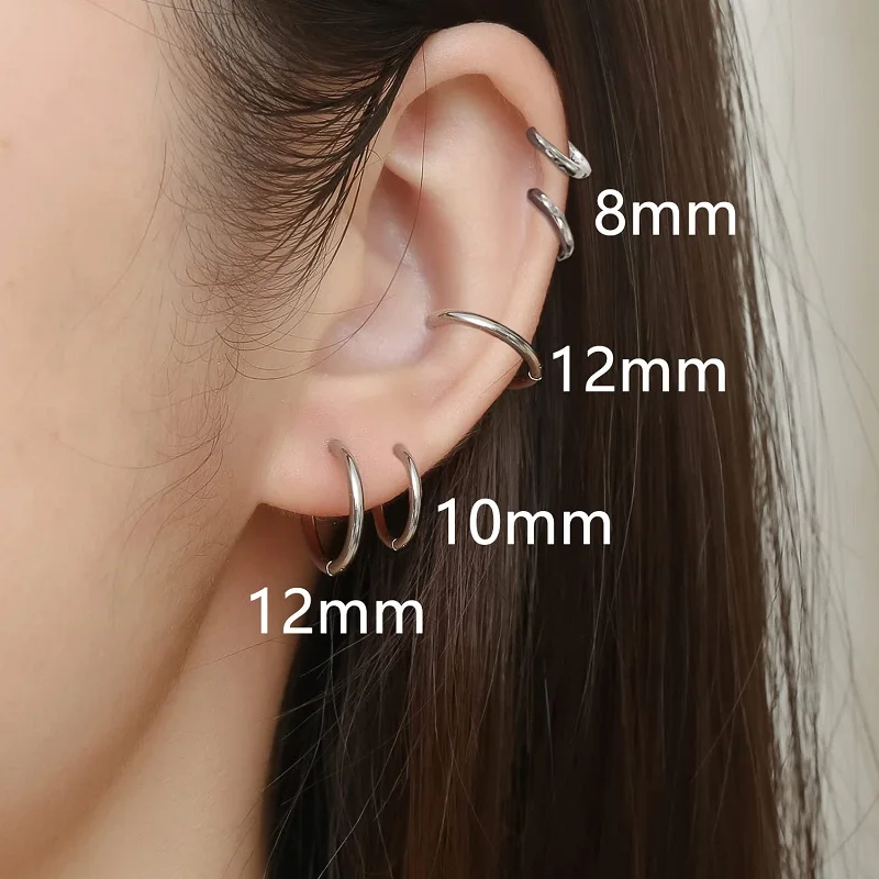 1,6 mm einfache chirurgische Edelstahl-Huggie-Creolen für Damen und Herren – Knorpel-Ohrpiercing-Schmuck – Detail 5