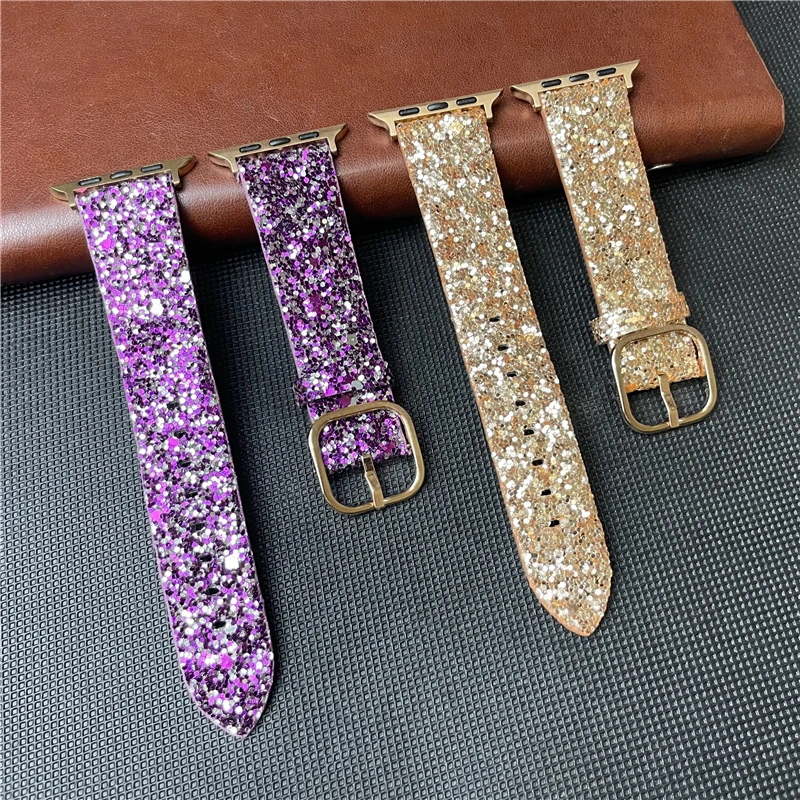 Strap for apple watch band 44mm 45mm 42mm 49mm 38mm 40mm 41mm Luxury Bling Leather Woman Bracelet iwatch se Ultra 8 7 6 5 4 band