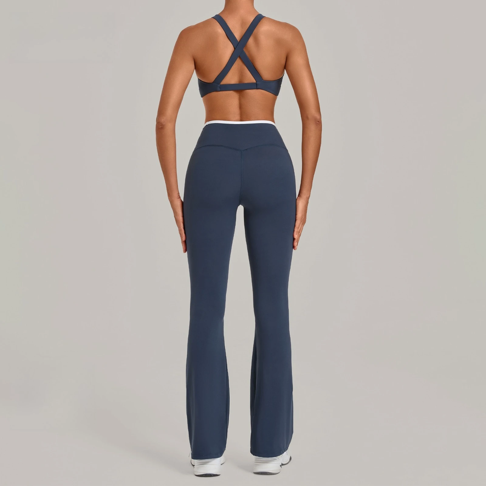 Color Block Activewear Set Knotted Bra+bell-bottoms Pants Gym Workout Women Yoga Sets Running Fitness Sportswear Two-piece Suit
