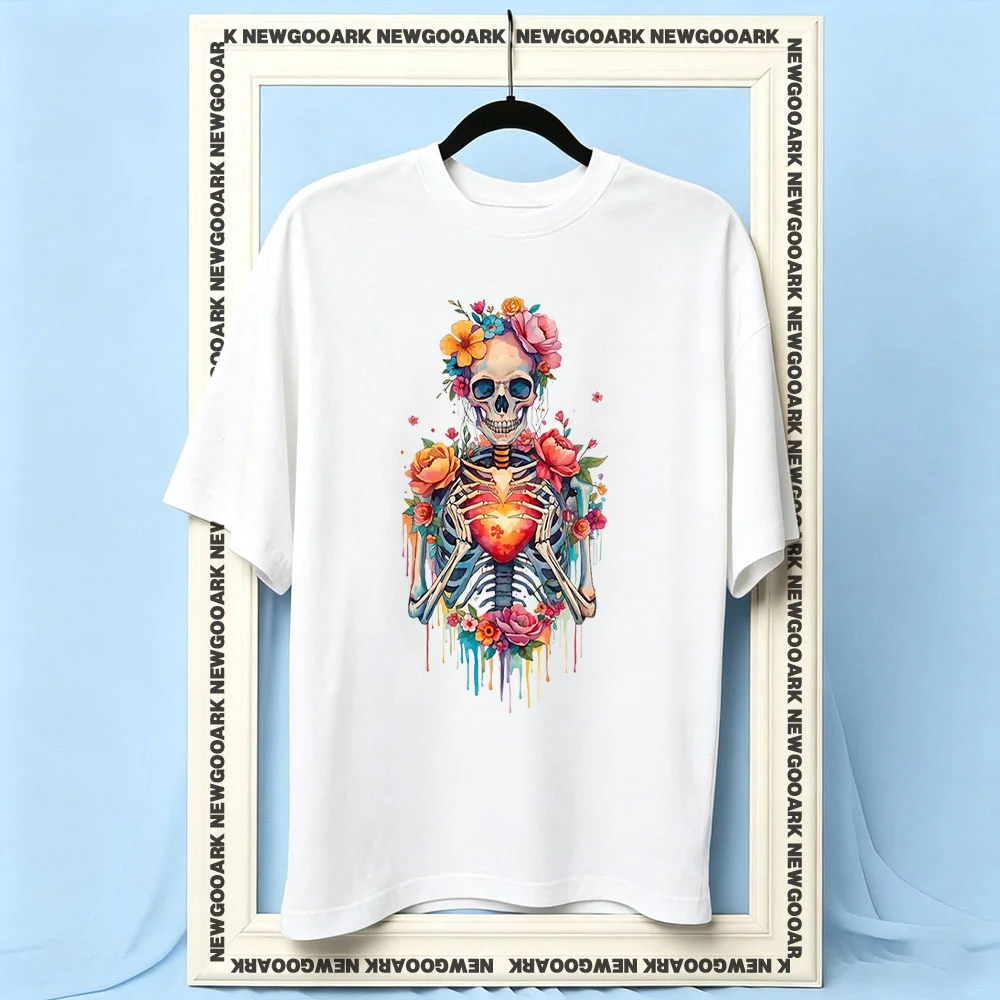 Bones and heart Shirt Woman Man Summer Cotton Graphic T Shirts Adult Streetwear Camisetas Short-sleev Breathable O-neck