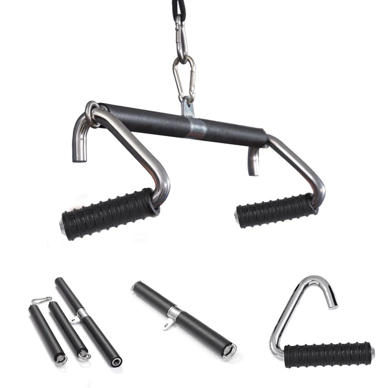 Fitness Pull Down Bar and C-Grip Handle Set 3-Section Detachable Triceps Biceps Training Fitness Handle for Home Gym Workout