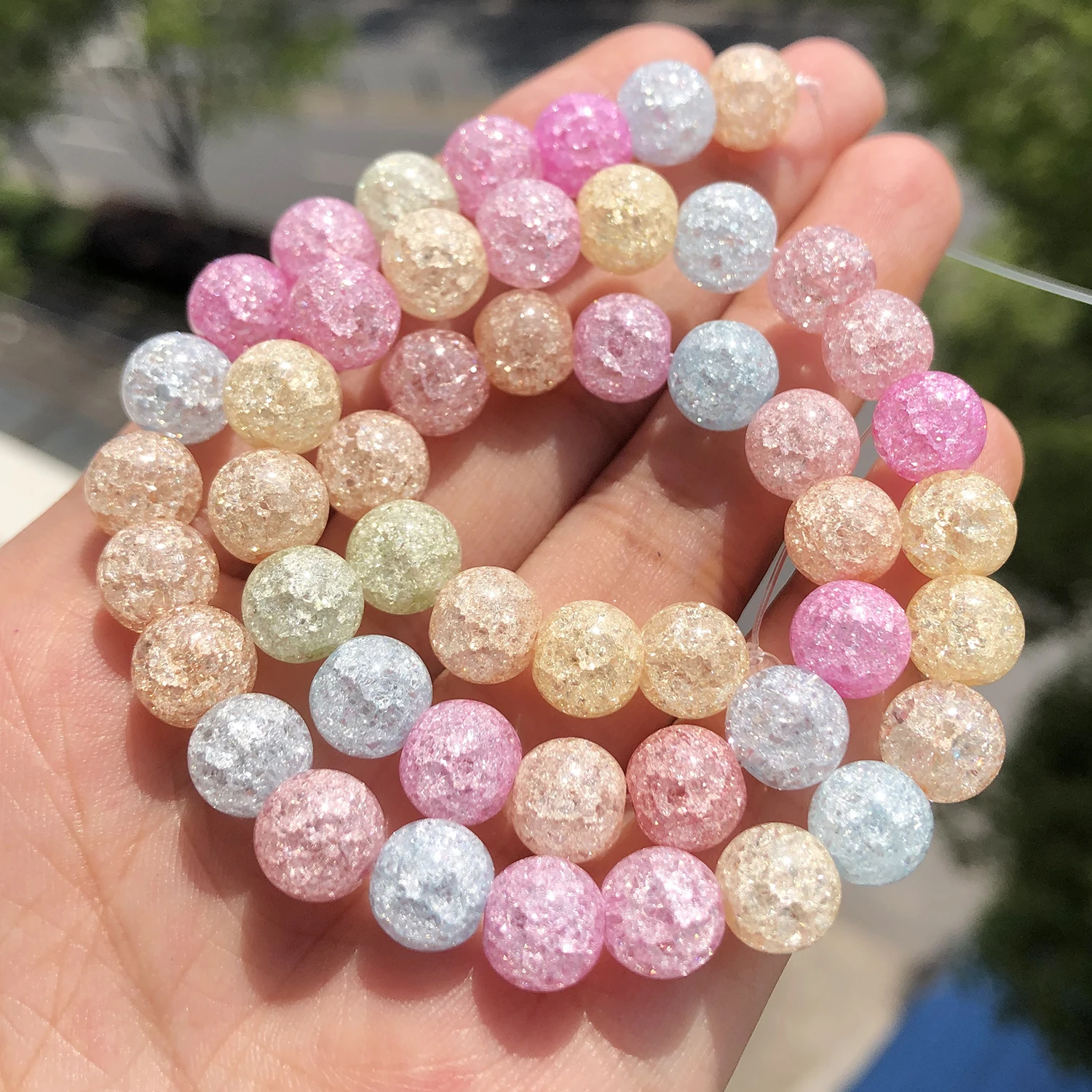 Natural White Snow Cracked Crystal Beads Multicolor Quartz Round Spacer Loose Beads  For Jewelry Making DIY Bracelets 6 8 10mm