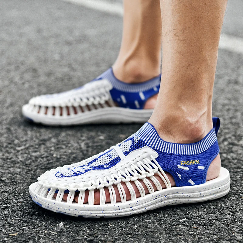 2022 New Classic White Blue Slip-on Men Sandals Casual Comfortable Flat Woven Sandals Mens Summer Shoes Loafers snadalias hombre