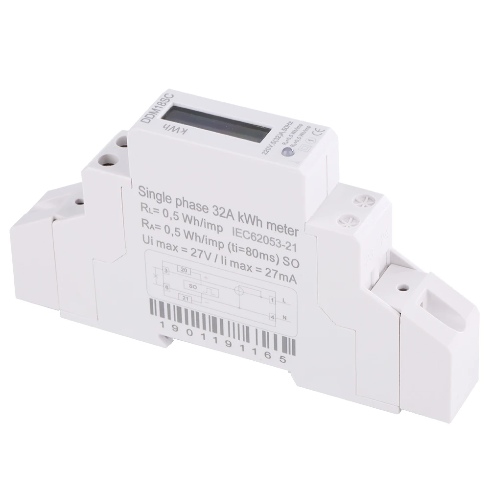 Electricity Meter Din Rail Energy Meter 1P LCD Digital Display Single Phase Din Rail Electricity Power Consumption Energy Meter