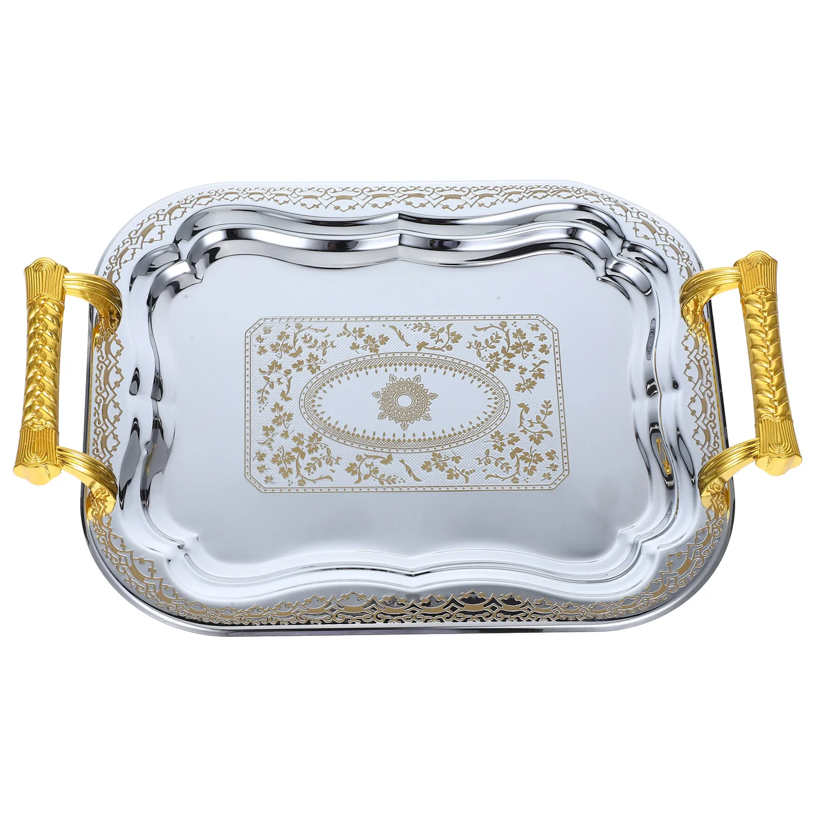 

Metal Serving Tray Stainless Steel Rectangular Fruit Snacks Tea Tray Portable Elegant Platter for Home Office Party Picnic Use