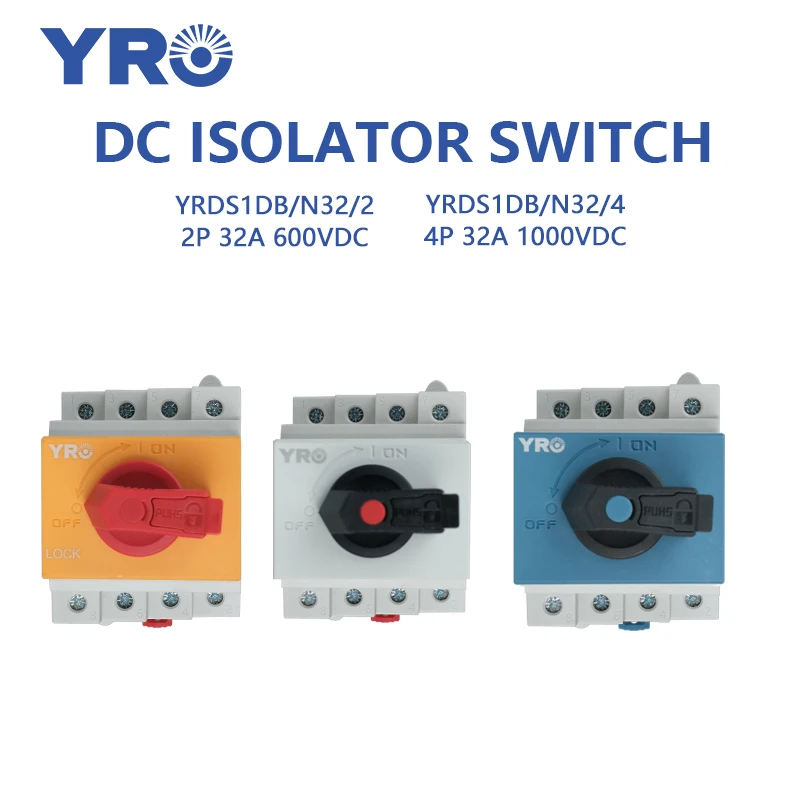 DC Solar Isolator Switch 4P 32A 1000V Din Rail Mounting Rotating Handle Disconnector For PV Solar CE TUV Certificate