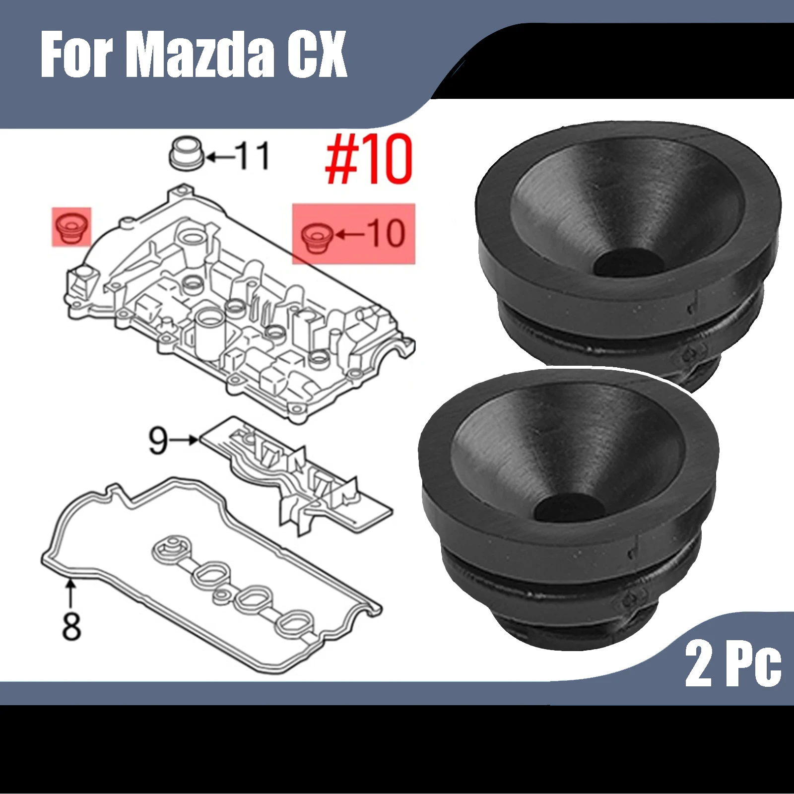 Engine Upper Cover Trim Mounting Guard Plate Cushion Rubber Buffer Sleeve Pad 2 Pcs For Mazda Atenza 2 3 6 CX-30 CX-3 CX-5 CX-9