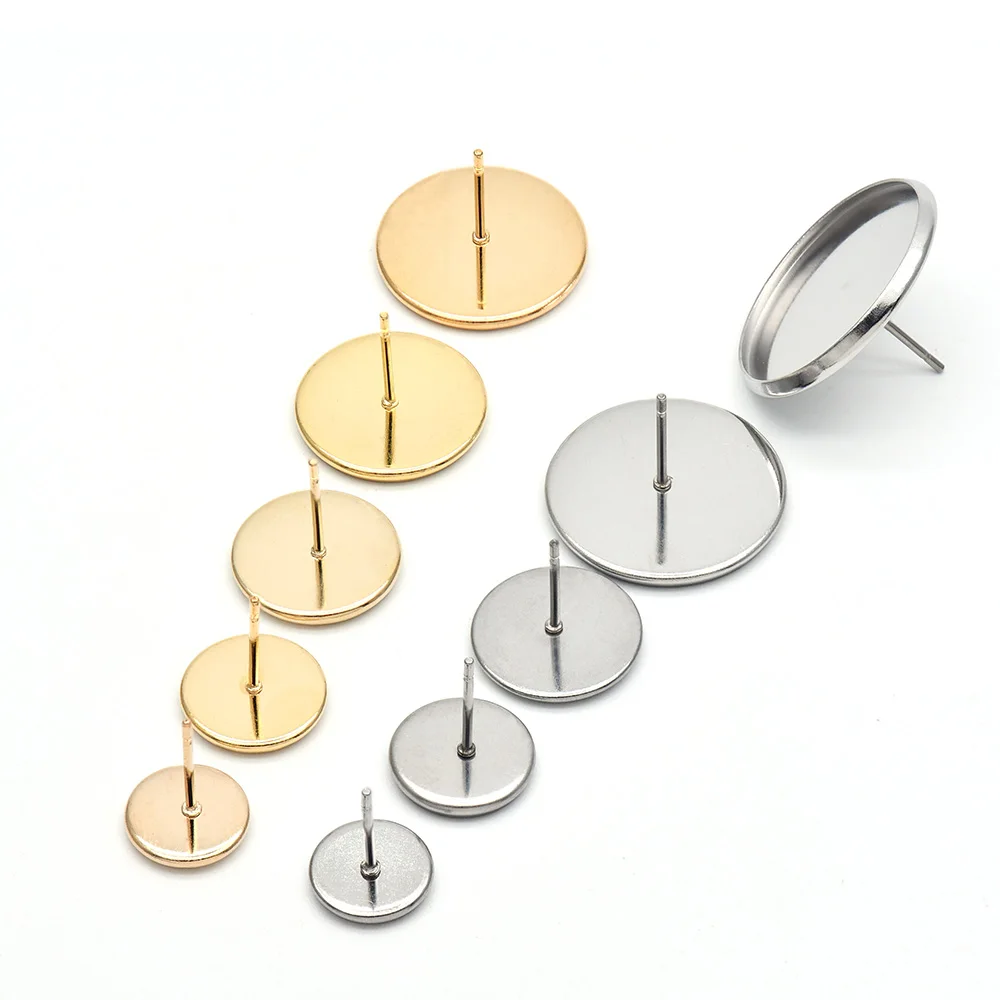 10 قطعة 316 الفولاذ المقاوم للصدأ فارغة القرط مسمار المشاركات مكونات 6-18 مللي متر شقة مستديرة كابوشون الحافة صينية DIY بها بنفسك الحرفية صنع المجوهرات