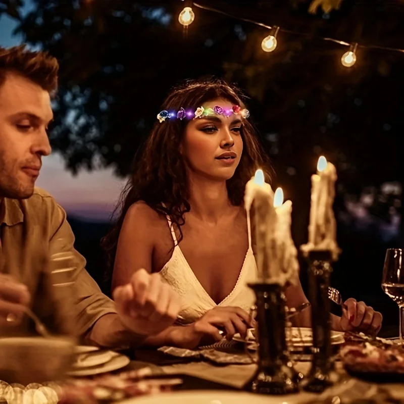 10 Pieces LED Floral Headpieces, Made Of PVC Material Powered By Batteries, Suitable Weddings, Beach Parties, Birthdays,