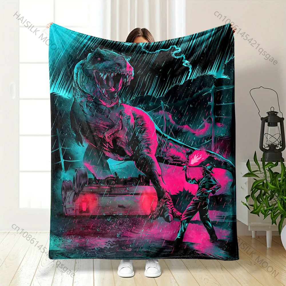 1PC Stormy showdown with dinosaur Print Adult Children Warm Blankets Home Travel Car Soft Comfortable Suitable for all seasons