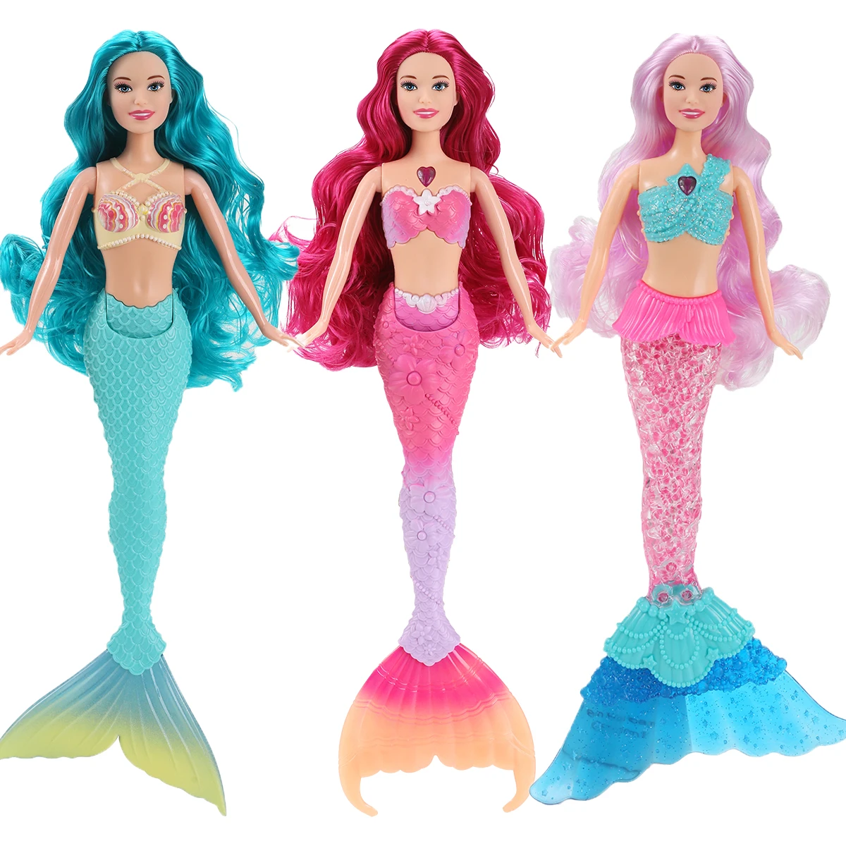 

New 35CM Mermaid Dolls Music Lighting Colorful Doll Body Blue Red Purple Hair Miniature Accessories Kids Play House Toy Gifts