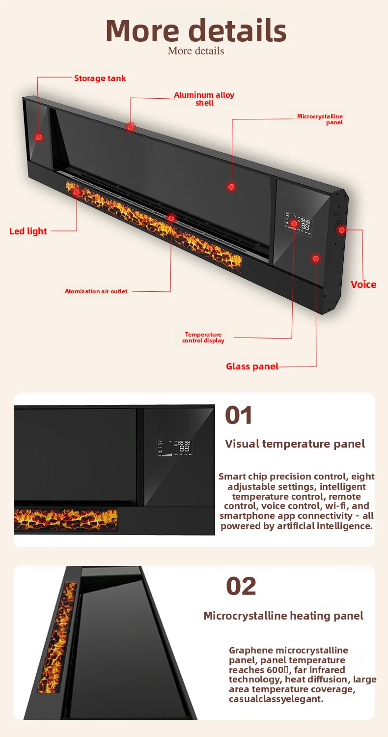 Wholesale Graphene Infrared Heater with Water Mist Flame Humidification 8 Level Temperature Adjustable