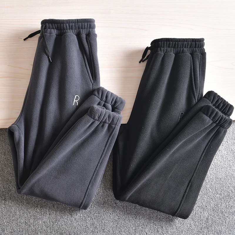 Double-Sided Fleece Winter Sports Casual Loose Cuffed Sweatpants Men's Comfortable Elastic Waist mid Waist Pocket Design