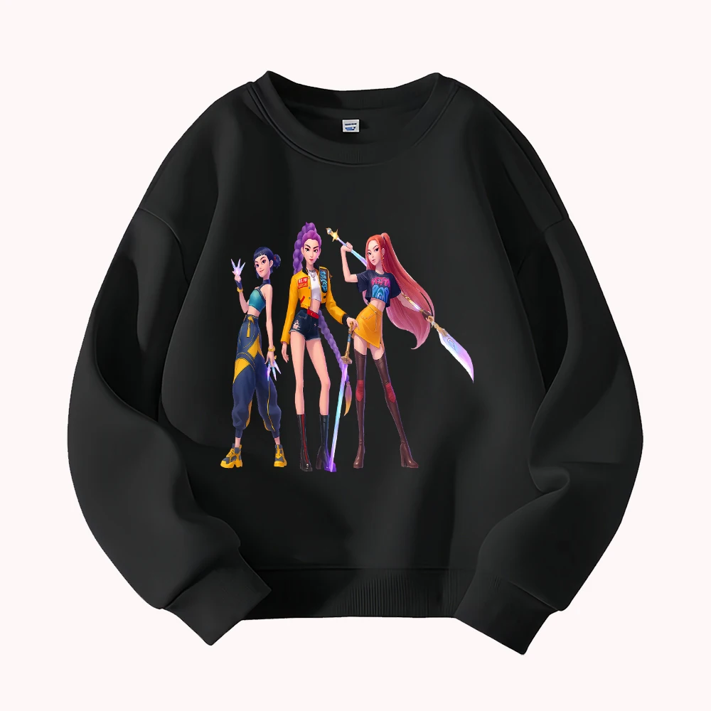 سويت شيرت Anime Girl Trio برقبة دائرية وطباعة جرافيك كاجوال بأكمام طويلة للنساء المراهقات #3