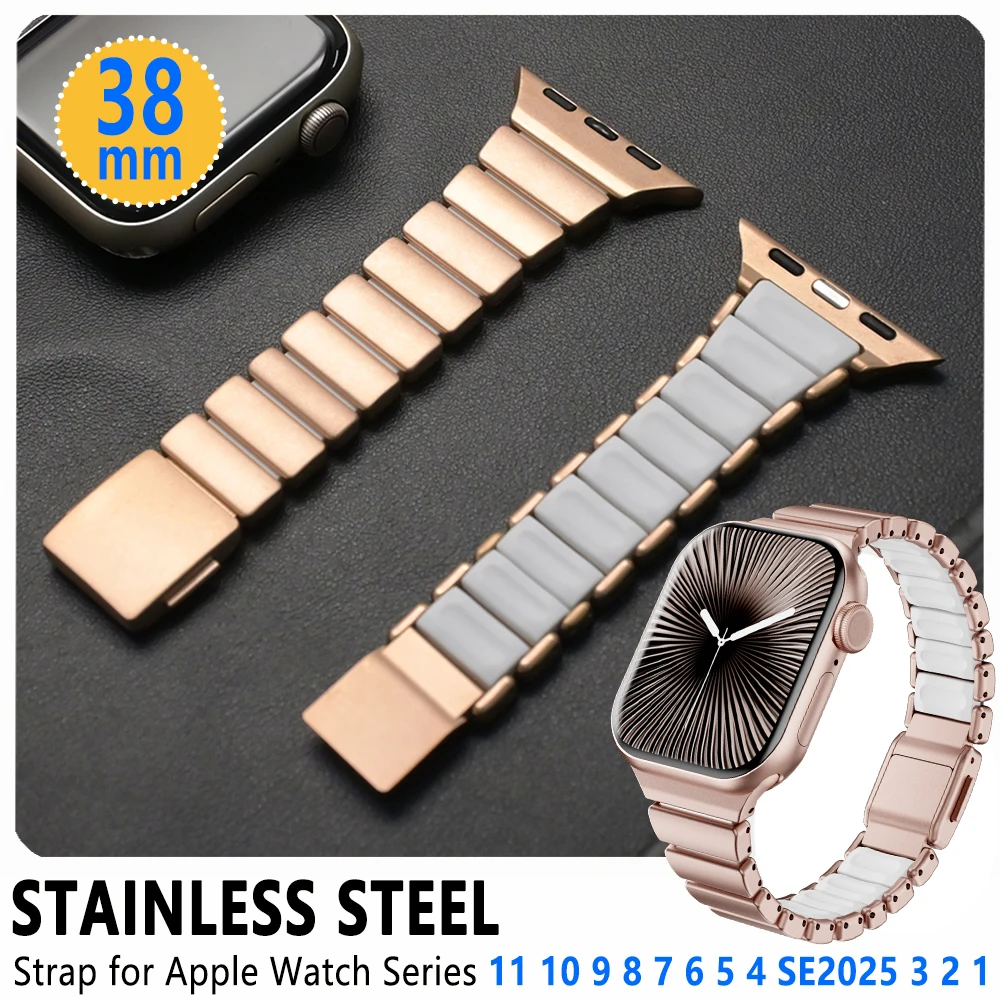 

Ремешок из нержавеющей стали для Apple Watch 42 мм, 41 мм, 40 мм, 38 мм, женский резиновый браслет для Iwatch Series 11, 10, 9, 8, 7, 6, 5, 4, 3, 2, 1