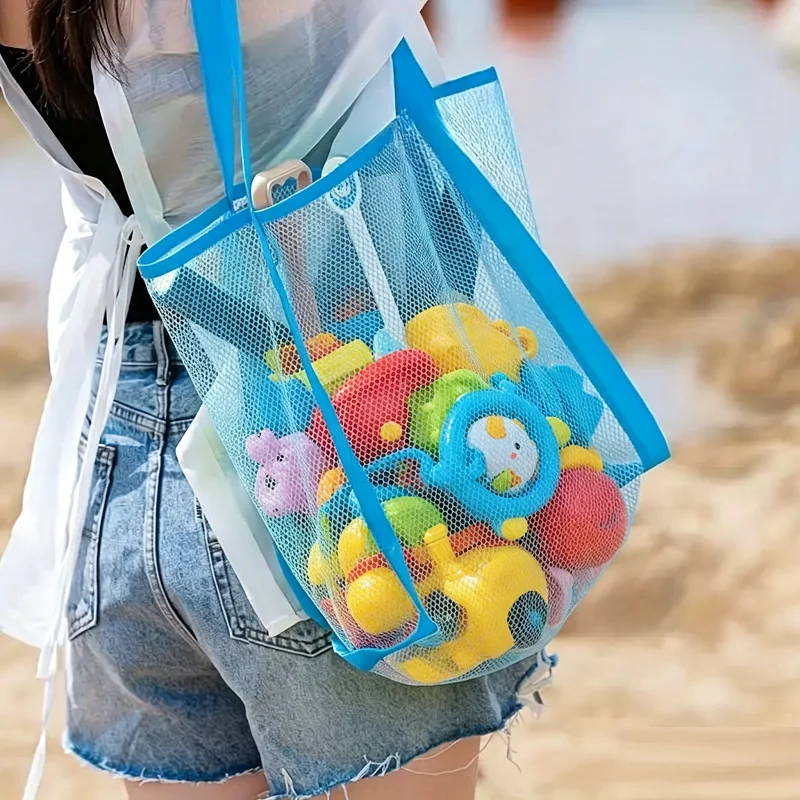 Multicolor Swimming Large Mesh Beach Bag, Sand-Away Portable Tote, Breathable Foldable Storage for Toys Outdoor Mesh Handbag view 3