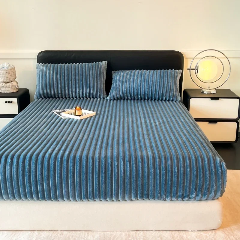 King Size Easy Care Velvet 1 Piece Solid Textured Bed Cover Single Piece Non Fading Velvet Sheet Only