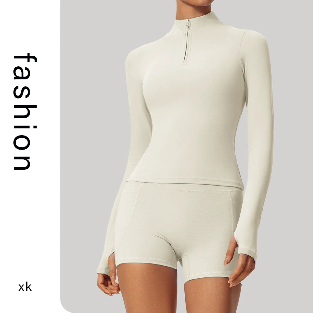 Long-Sleeved Form-Fitting Half-Zipper Yoga Wear Outdoor Running And Fitness Wear Fashionable And Casual Women's Trendy Top