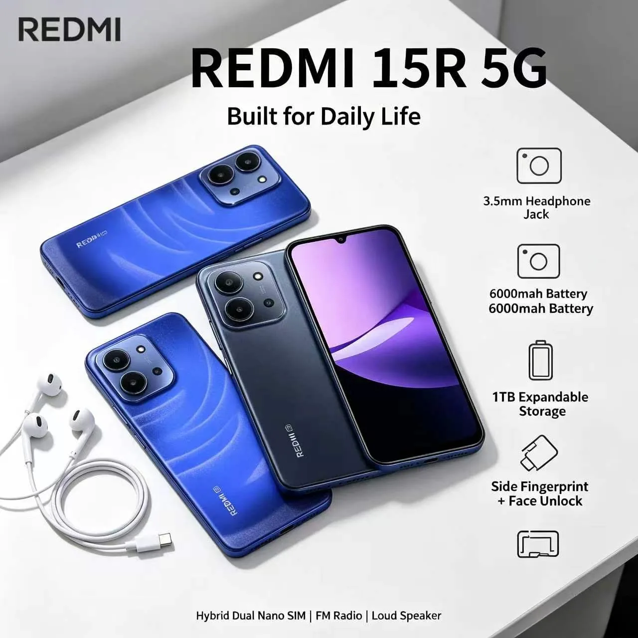 2026 new Xiaomi Redmi 15R 5G Global Version 8GB RAM 256GB ROM Factory Unlocked Dual SIM Smartphone Brand New