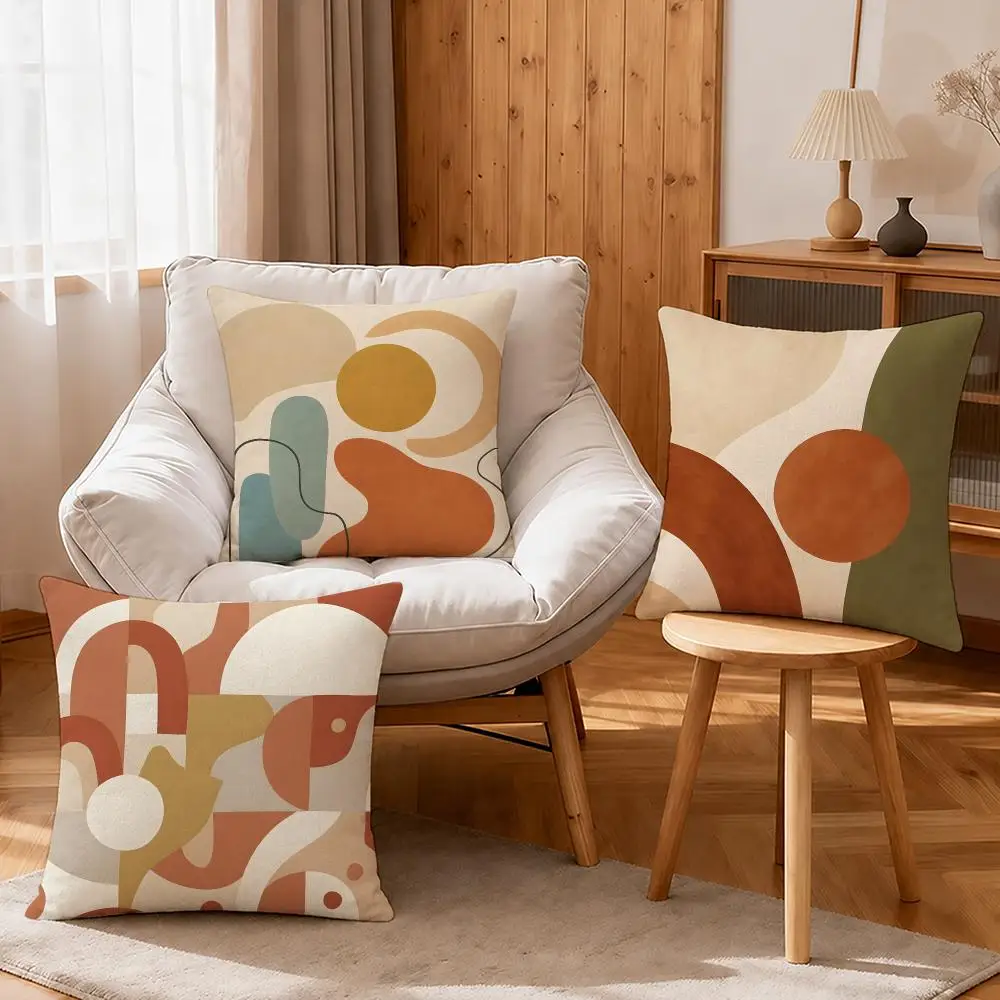 Art Nordic Earth Tone Color Block Cushion Cover Linen Anti-Mite Antibacterial Cushion Cover Invisible Zipper Sofa Decor