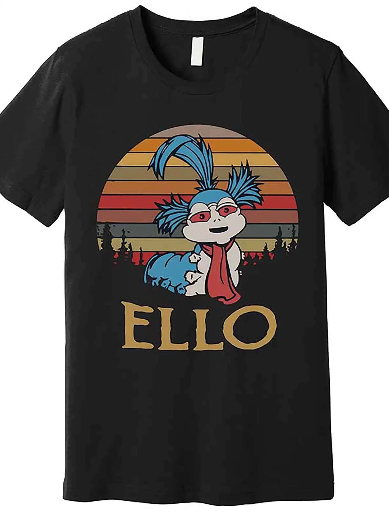 Labyrinth Ello The Worm T-Shirt - 80s Retro Striped, Cotton Unisex Casual Fan Tee