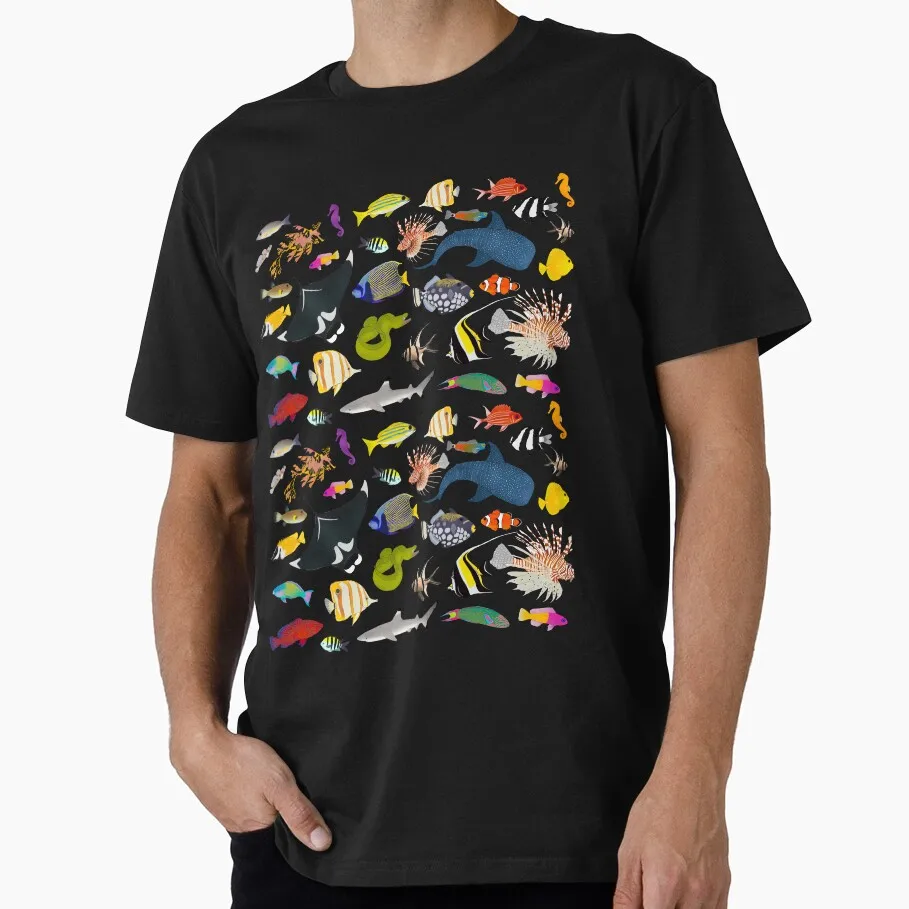 

Tropical Reef Fishes Scuba Diving Gift T-shirt 100% Cotton print tee Short Sleeve Graphic Clothes All size Tops S-6XL