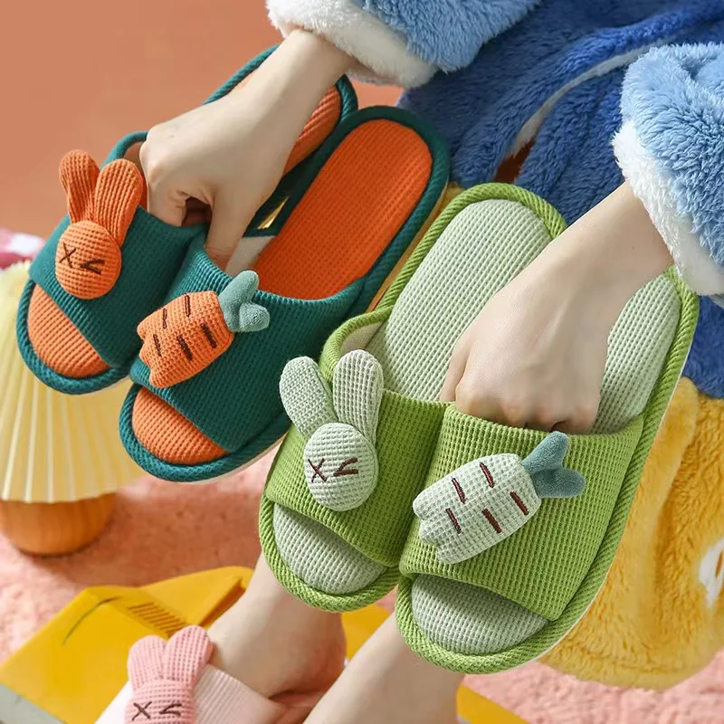 Children Cartoon Linen Kids Shoes Slippers Soft Non-Skid Fish Mouth Floor Slippers Boy Girls Indoor Slippers