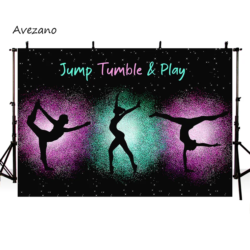 Avezano Jump Tumble and Play Backdrop Girl Gymnastics  Themed Birthday Party Decoration Fluorescent Color Photography Background