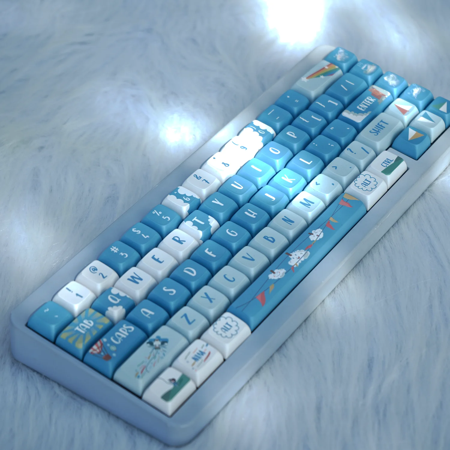 

127keys Blue Sky Cloud PBT Keycap XDA Profile Dye Sublimation Customs Key Caps For 87/98/104 MX Switch Game Mechanical Keyboard