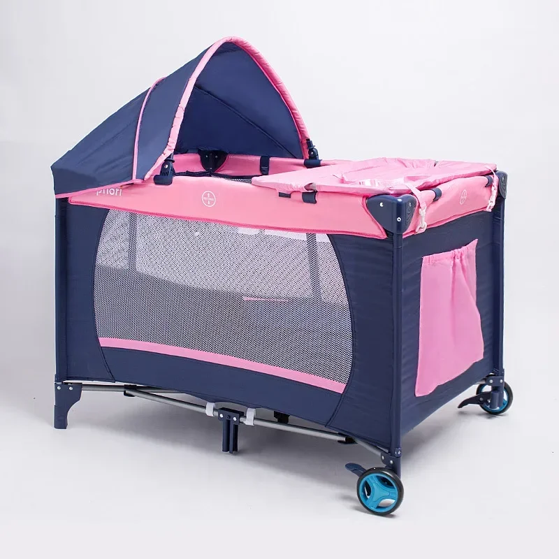 Baby Crib Double Layer Game King Bed Portable Foldable Baby Bb Bed Newborn Cradle Bed with Mosquito Net