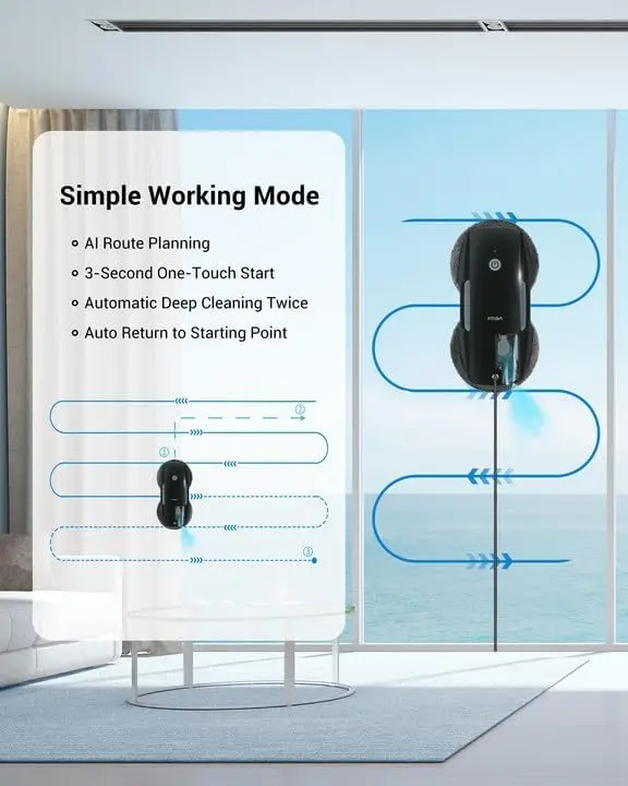 T9Pro Window Cleaning Robot - 3800PA, Ultrasonic Water Spray, AI Path Planning, AI Edge Detection Window Cleaner Robotic Vacuums