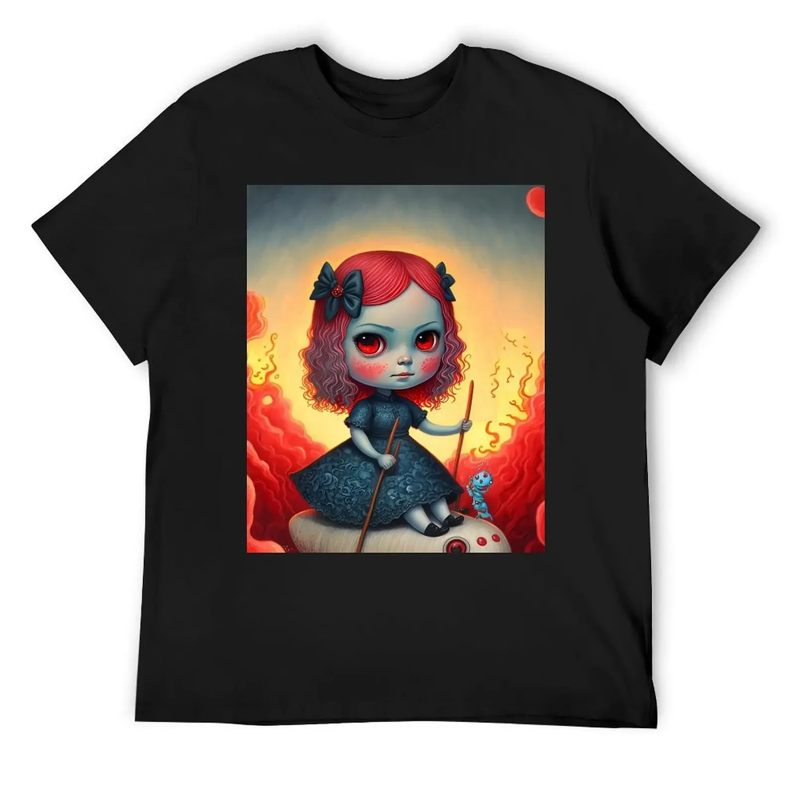 Voyage of the Crimson Waves - Surreal Doll in a Fiery Fantasy World T-Shirt quick drying summer top t shirts men