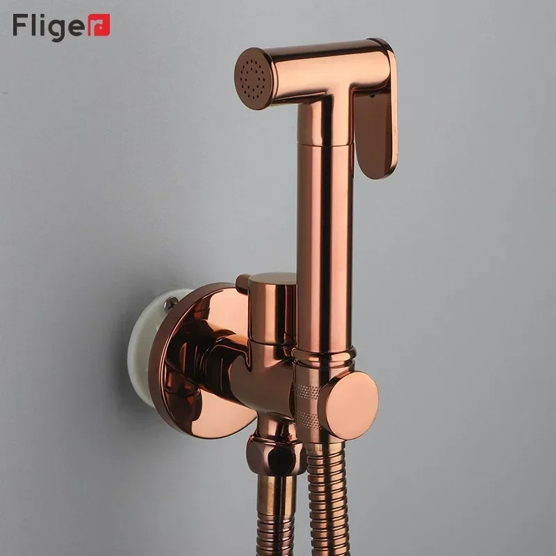 Fliger-torneira de Bidé de Ouro Rosa Portátil Conjunto de Pulverizador de Bidé Torneira de Banheiro de Latão Única Água Fria Cabeça de Chuveiro Portátil do Banheiro