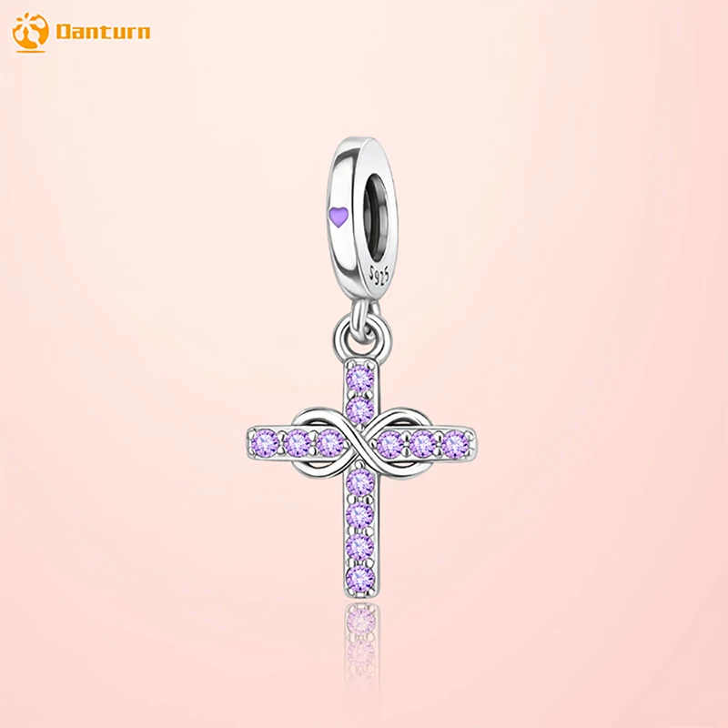 

Danturn 925 Sterling Silver Original Beads Purple Cross Dangle Charm fit Snake Chain Bracelet Fashion Women Jewelry Making