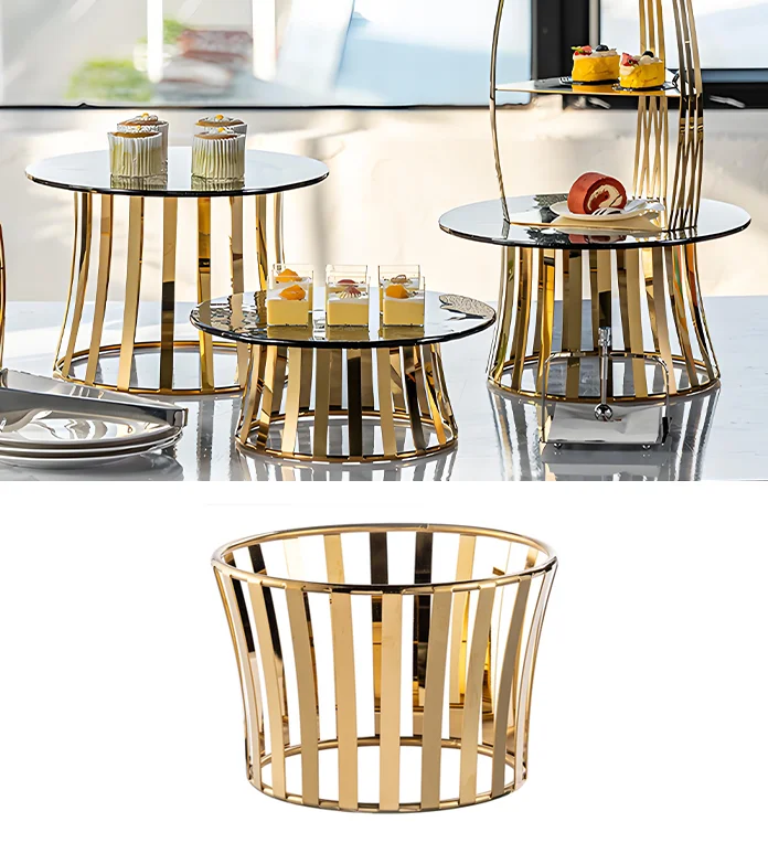 

YITIAN Luxury Buffet Risers Set Modern Golden Stainless Steel Display Marble Stands Cup Cake Dessert Table Stand for Wedding