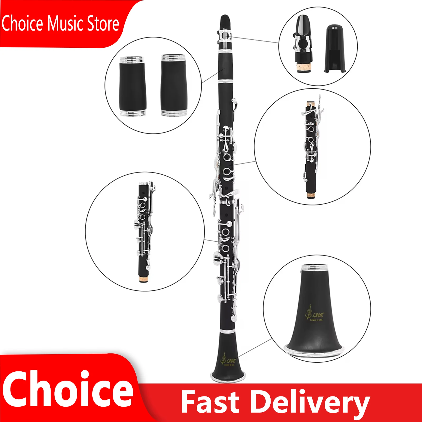 

Кларнет SLADE, строй G, 17 клавиш, бакелитовый корпус, немецкий кларнет, двойной регулятор, черная трубка, с аксессуарами, деревянные духовые инструменты