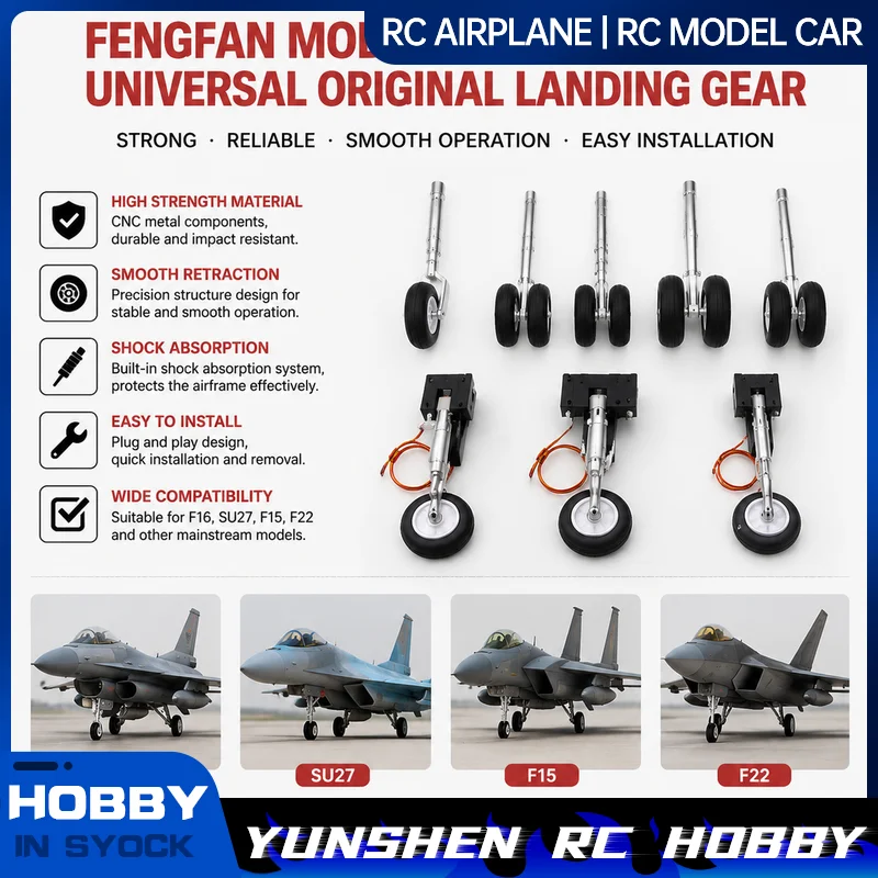 Flyfans F16 Su27 F15 F22 Universal Original Landing Gear System Worm Metal Arm Tpu Wheel Set