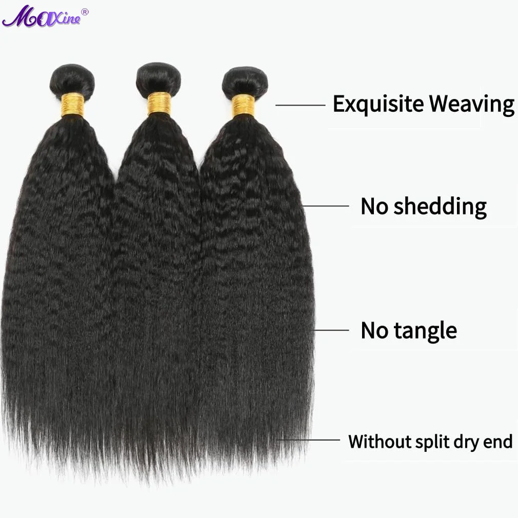 Kinky Straight Hair Human Hair 12 14 16 Inch 3 Bundles  Yaki Straight Human Hair Extensions Brazilian 100% Unprocessed Remy Hair