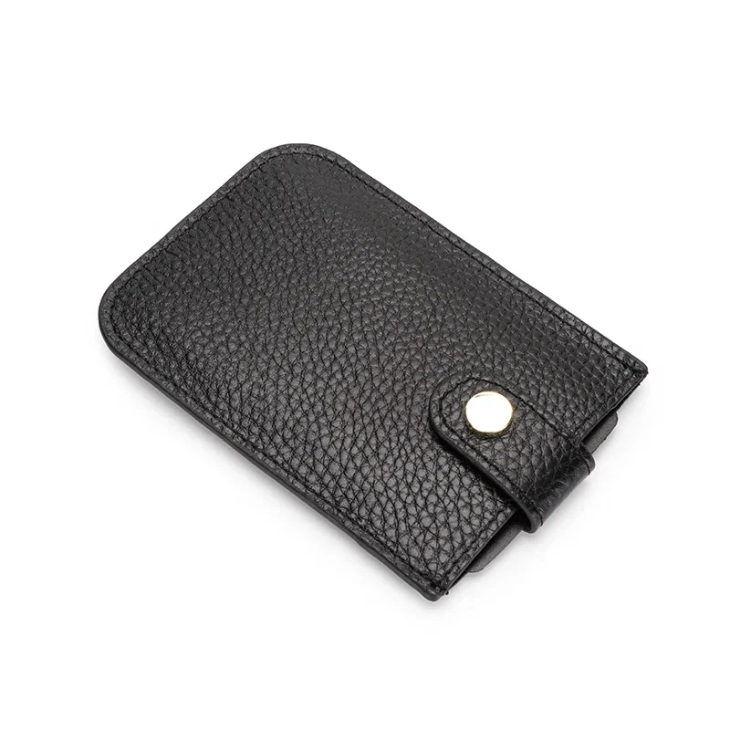 Leather case short ladies ultra-thin mini pull-out holder cowhide multi-function credit business card